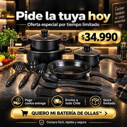 Set de Cocina 13 Piezas  Ollas + Tapas + Utensilios