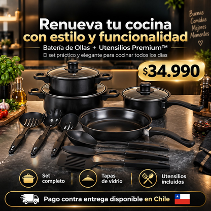 Set de Cocina 13 Piezas  Ollas + Tapas + Utensilios