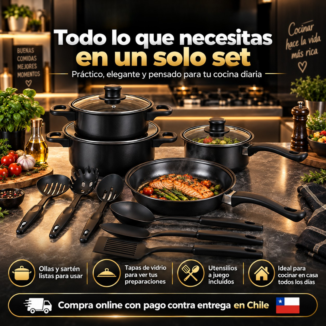 Set de Cocina 13 Piezas  Ollas + Tapas + Utensilios