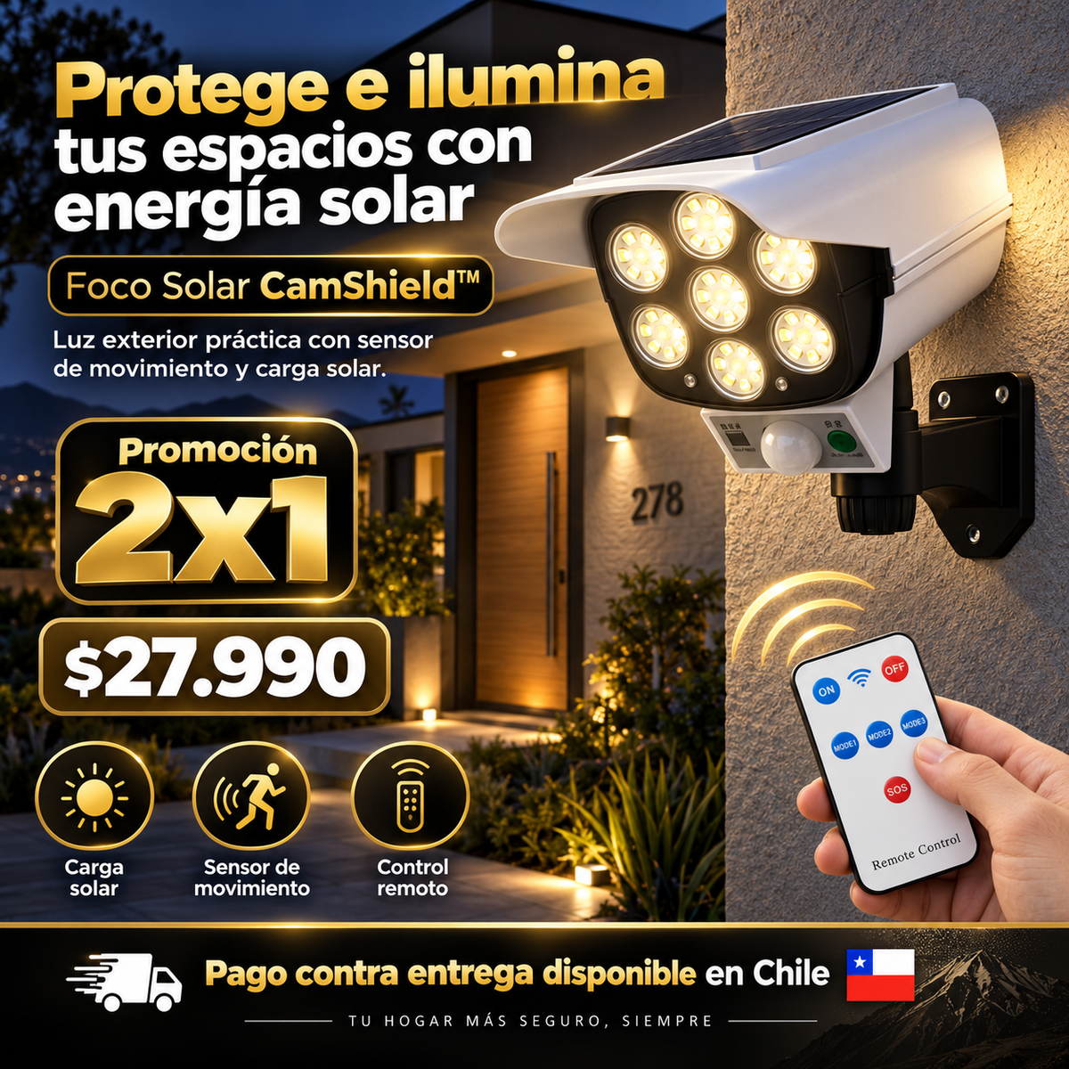 SolarGuard™  Foco Solar Tipo Cámara con Sensor de Movimiento