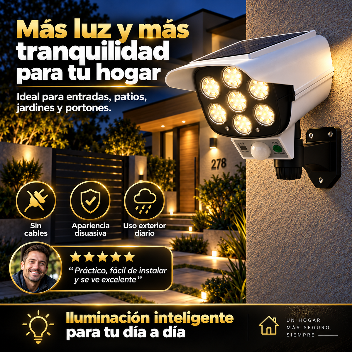 SolarGuard™  Foco Solar Tipo Cámara con Sensor de Movimiento