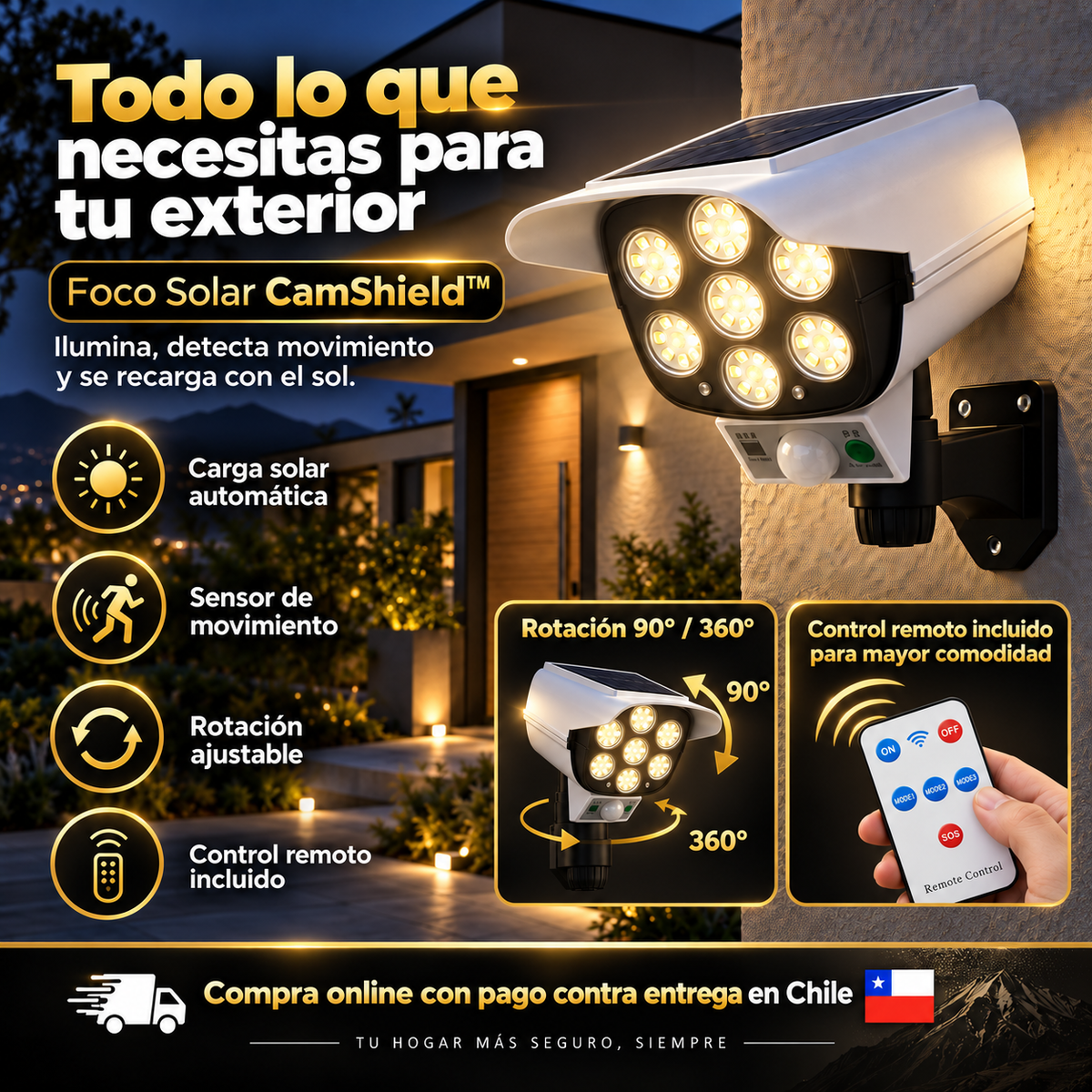SolarGuard™  Foco Solar Tipo Cámara con Sensor de Movimiento